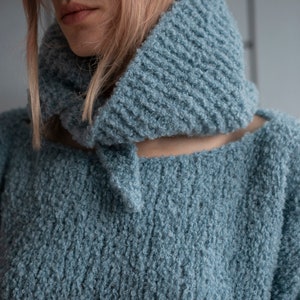 Hand Knitted Triangle Head Scarf. Warm Knitted Head Bandana. Alpaca Boucle Winter Kerchief. Wool Head Accessory. image 4