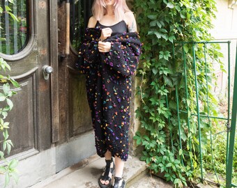 Black is Back! Hand Knitted Cardigan. Oversized Cardigan. Chunky Knit. Maxi Cardigan. Long Cardigan. Chunky Sweater