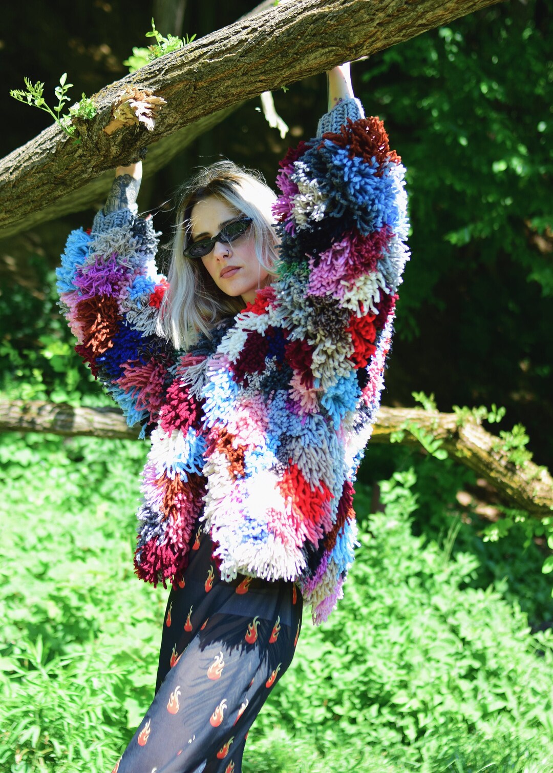 Colorful shaggy cardigan online