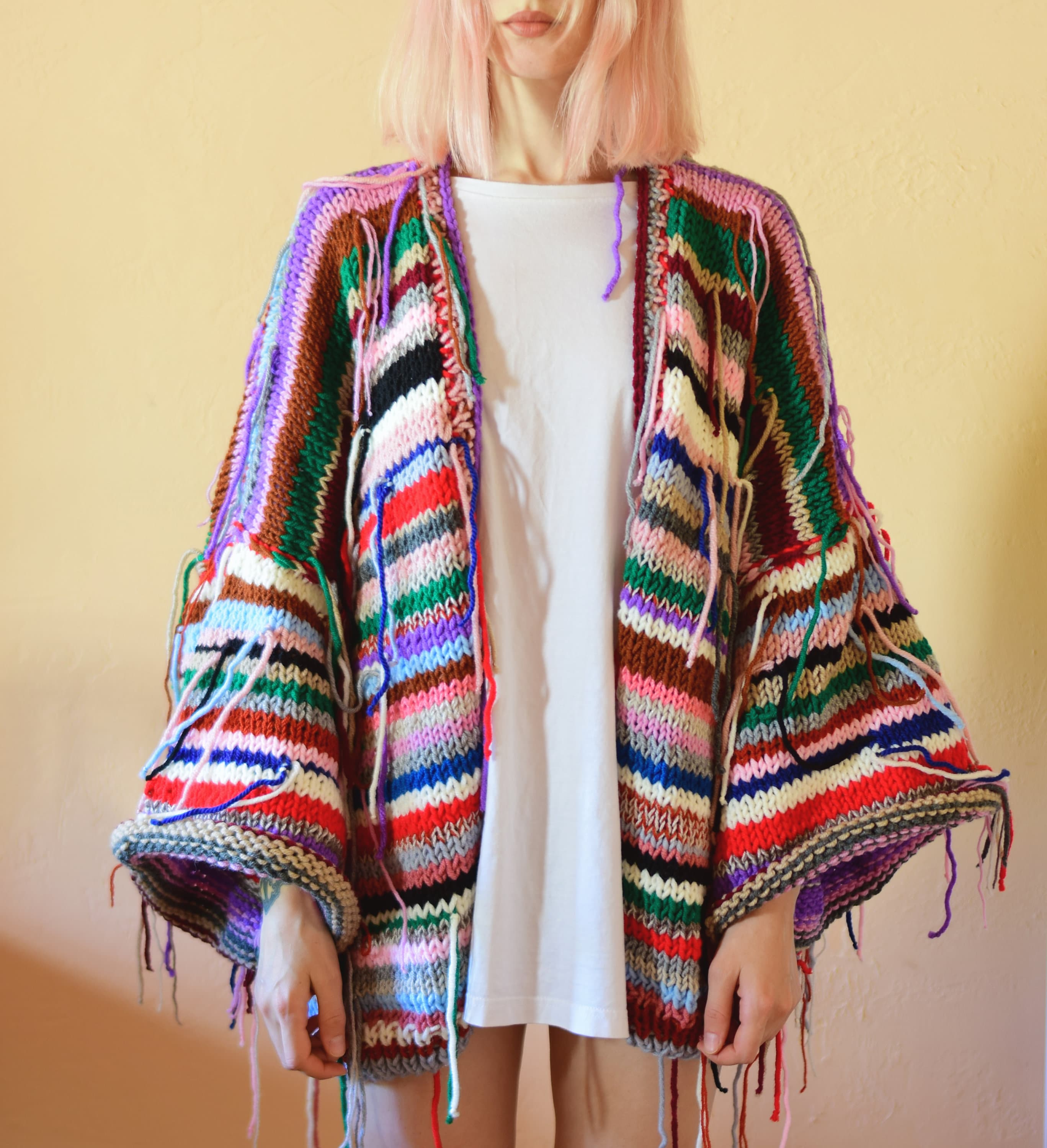 Chunky Oversized Cardigan With Bell Sleeves. Zero Waste