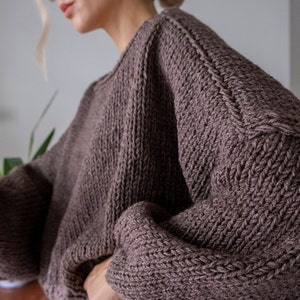 Hand Knit Chunky Sweater With Boat Neckline and Balloon Sleeves. Hand ...