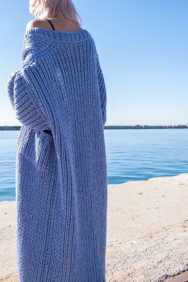 Rib-knit Cardigan With Pockets. Oversized Maxi Coat - Etsy