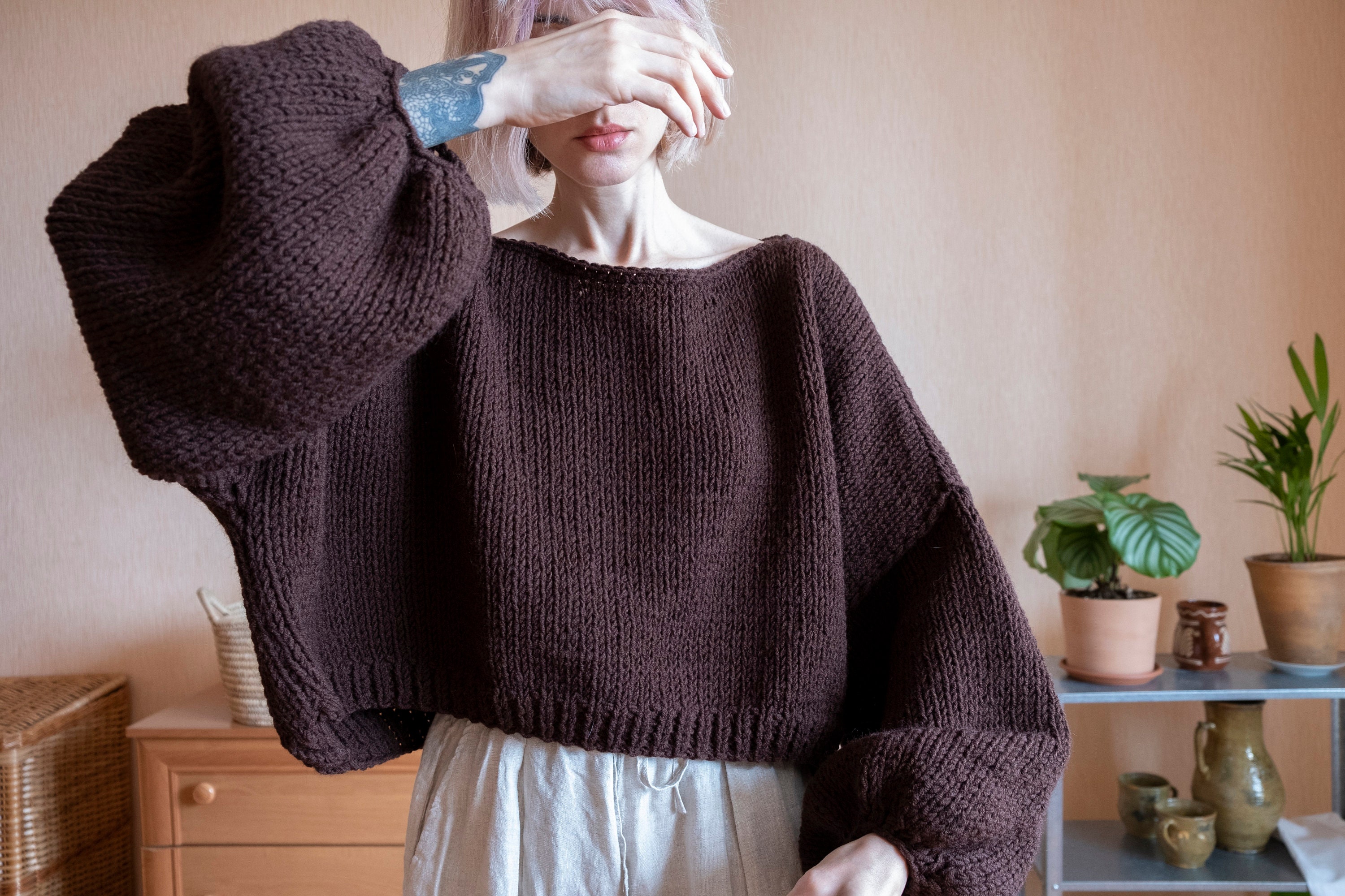Hand Knit Chunky Sweater With Boat Neckline and Balloon - Etsy UK