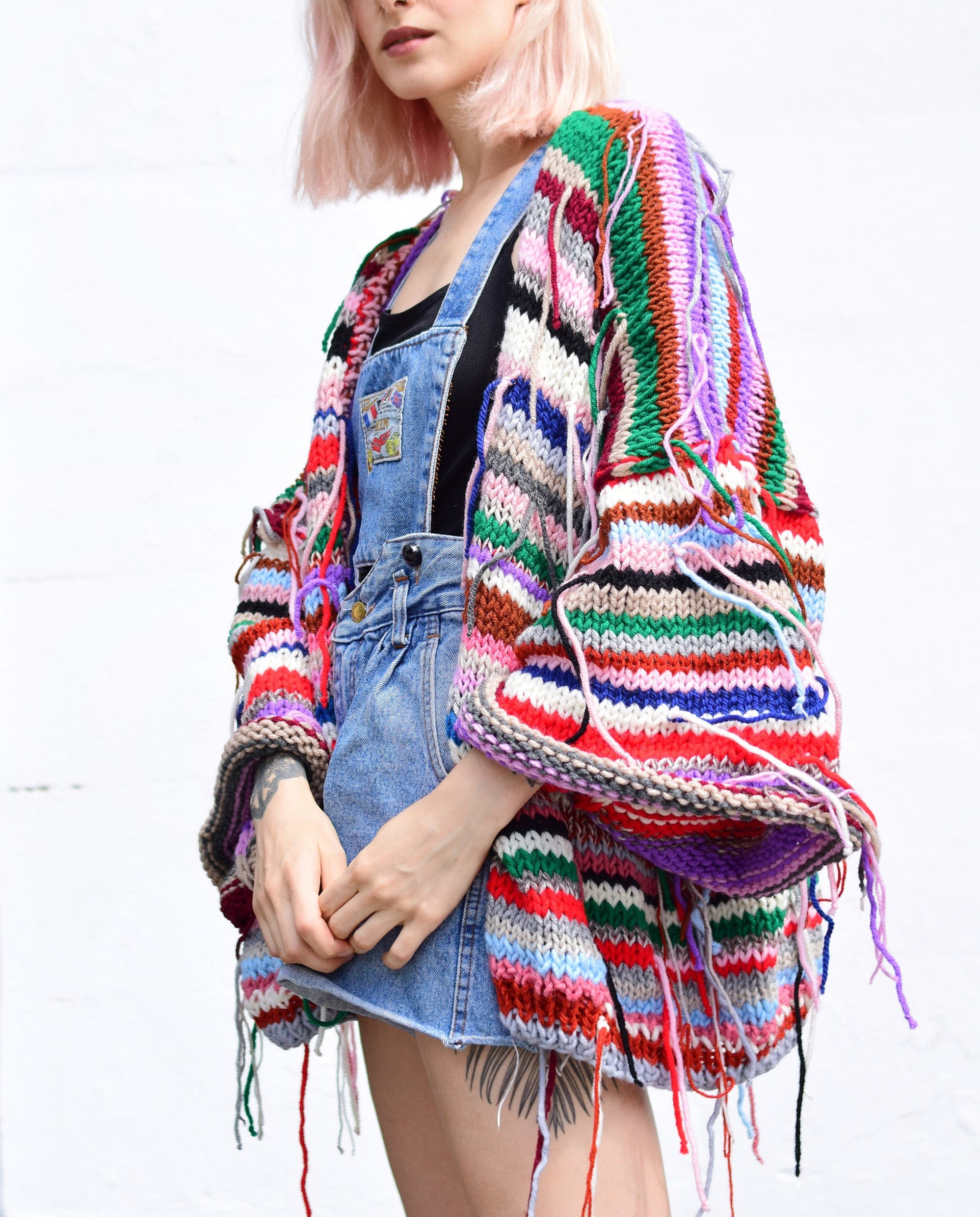 Chunky Oversized Cardigan With Bell Sleeves. Zero Waste