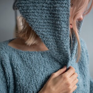 Hand Knitted Triangle Head Scarf. Warm Knitted Head Bandana. Alpaca Boucle Winter Kerchief. Wool Head Accessory. image 2