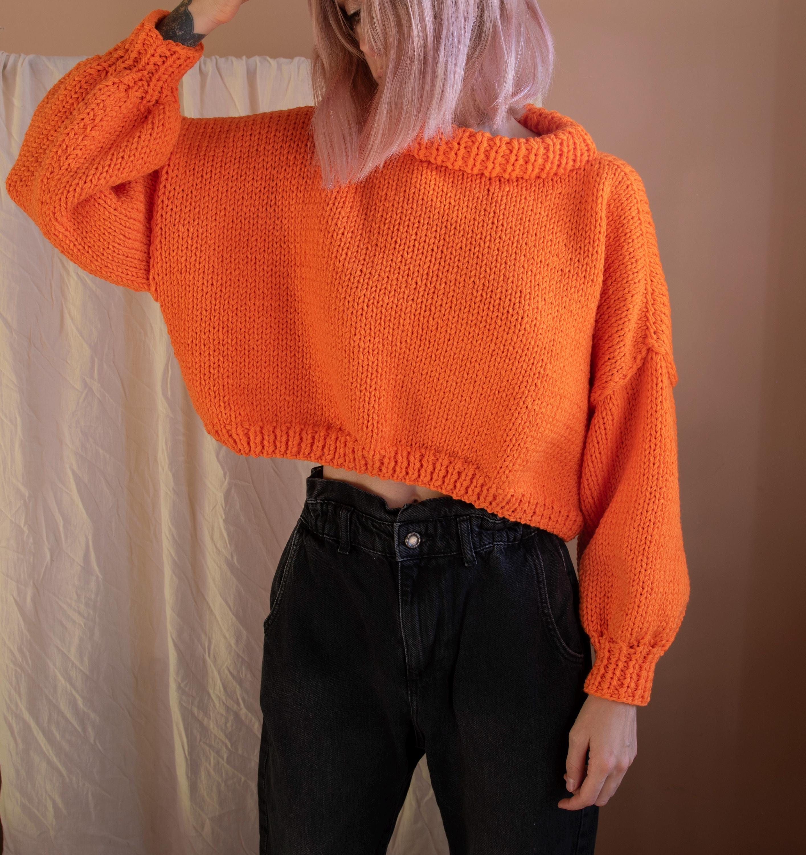 Boxy Crop Sweater from Merino Wool Yarn