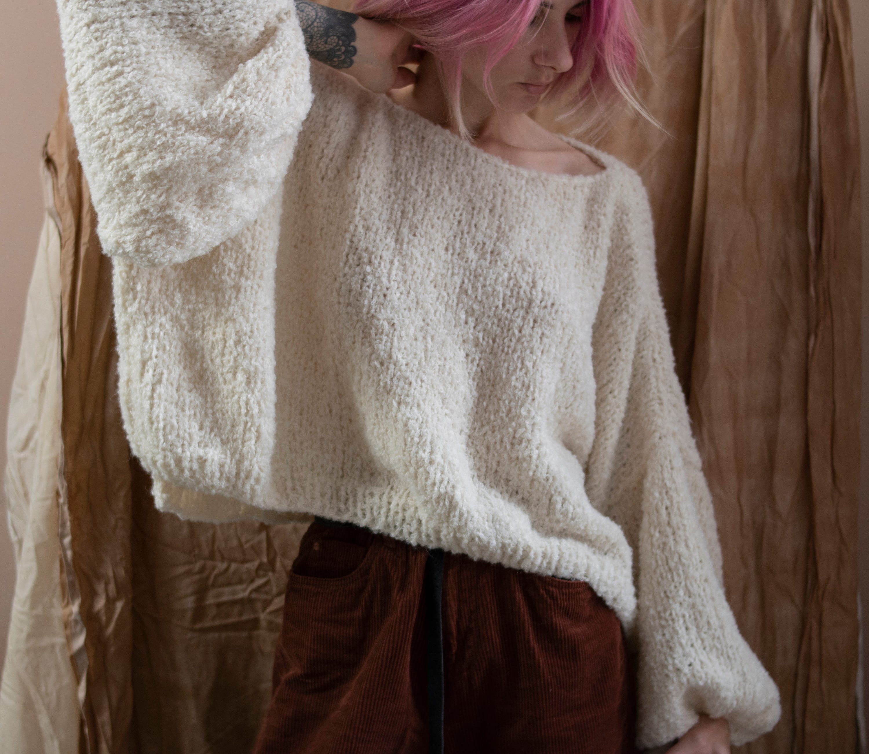 Super Soft Alpaca Boucle Oversized Sweater. Crop Jumper With