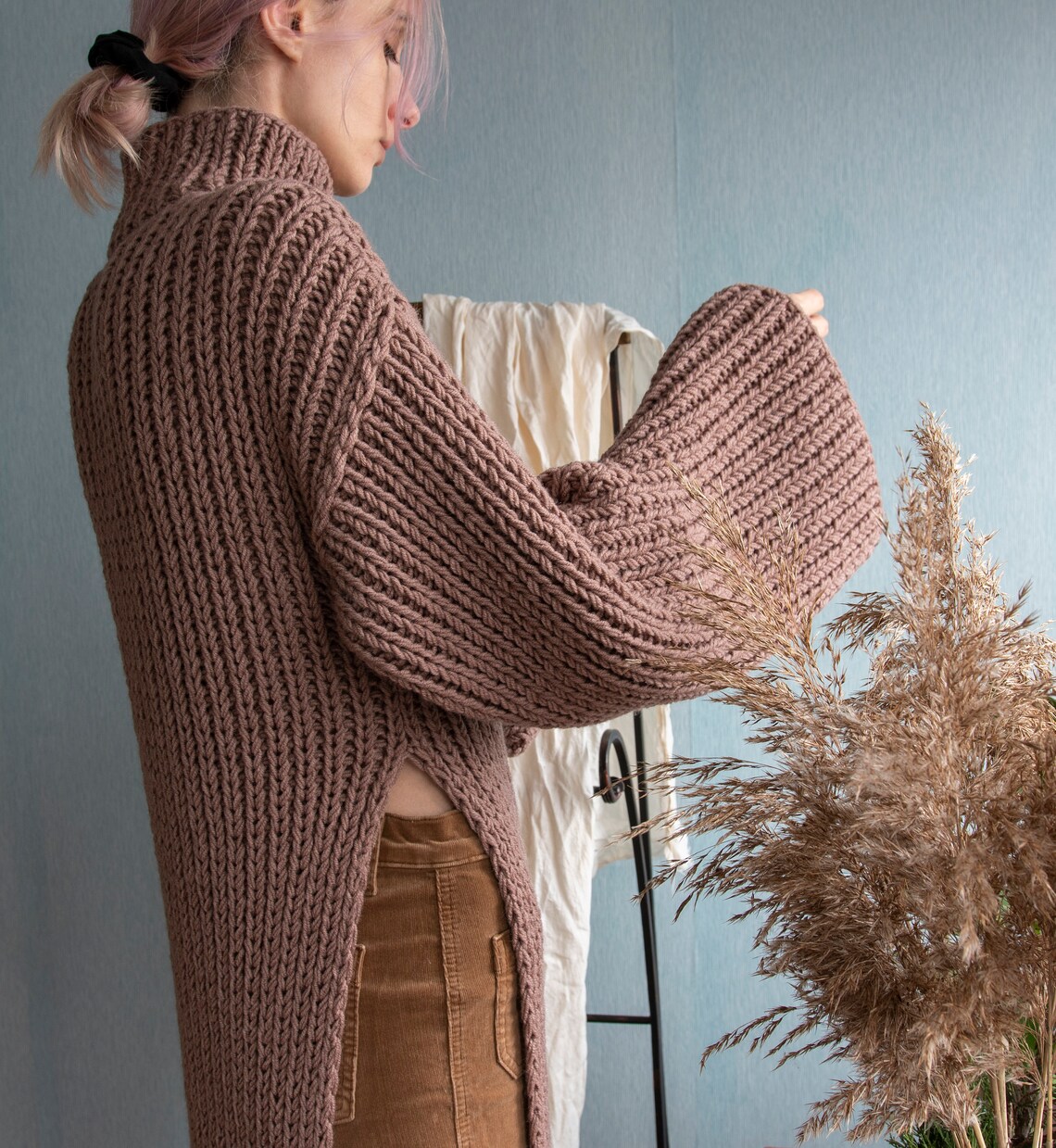 Handknit Asymmetric Turtleneck Sweater With Wide Sleeves. Maxi - Etsy