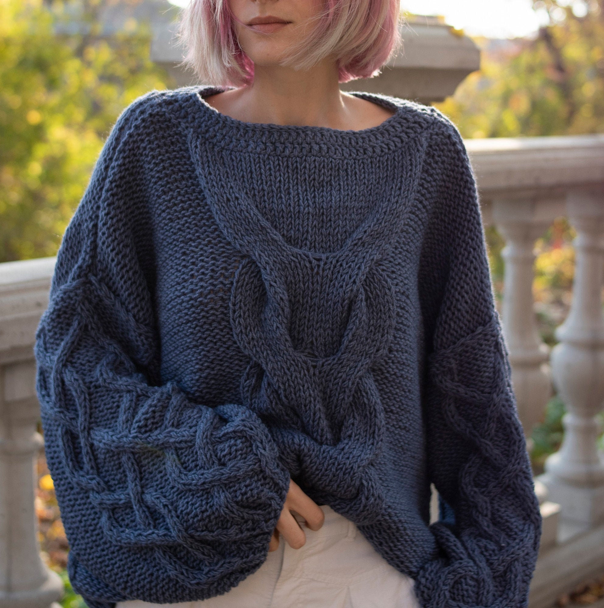 Baggy Cable Knit Sweater With Boat Neckline. Aran Slouchy Etsy
