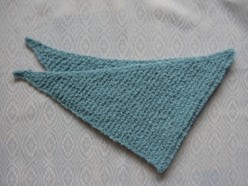 Hand Knitted Triangle Head Scarf. Warm Knitted Head Bandana. Alpaca Boucle Winter Kerchief. Wool Head Accessory. image 7
