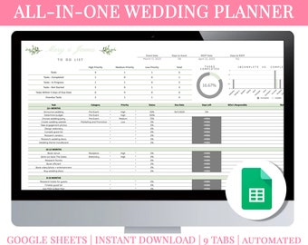 Hochzeitsplaner Google Sheets, Hochzeits-Checkliste, Hochzeitsbudget, Hochzeits To Do, Timeline, Hochzeitsvorlage, Salbei