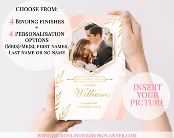 Personalized wedding planner photo, personalised wedding planner book, LGBTQ wedding planner, rose gold, blush, gay wedding planner