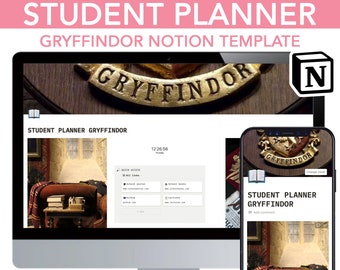 Gryffindor Notion Student Planner, Notion Planner Template, Digital Planner, Aesthetic Notion Organizer, Notion Editable Template, HP themed