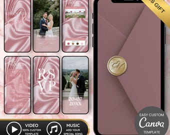 Blush Wedding Animated Invite, Animated Wedding Video Invite, RSVP Details Card, Luxury Aesthetic Blush Pink Invite, Instant Download