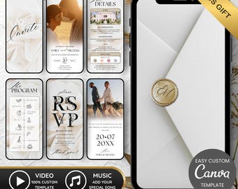White Floral Animated Wedding Animated Invite, Elegant Wedding Video Invite, RSVP Details Card, Luxury Wedding Invitation, Instant Download