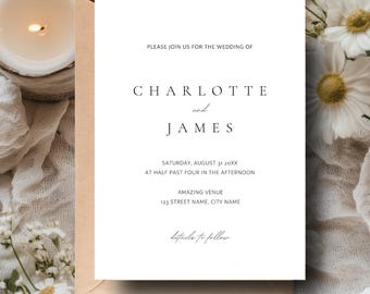 Editable Minimalist Wedding Invitation Template, Modern Wedding Invitation, Elegant Printable Wedding Card, Instant Download, Canva Template