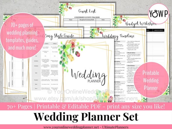 Wedding planner book printable greenery geometric editable | Etsy