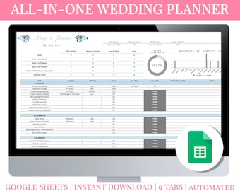 Hochzeitsplaner Google Sheets, Checkliste Hochzeit, Hochzeitsbudget, Wedding To Do, Timeline, Hochzeitsvorlage, Blau