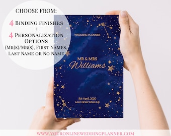 Personalized Galaxy Wedding Planner: Night Sky Design, Galaxy Wedding, Blue and Gold, Night Court, Bride To Be Planner, LGBT Wedding Options