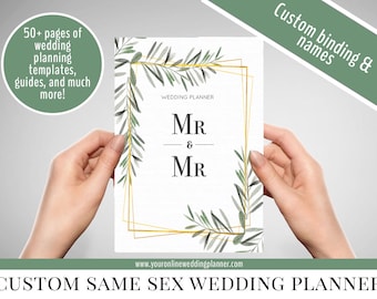 Livre de planificateur de mariage gay, mariage LGBT, planificateur de mariage personnalisé, livre de planificateur de mariage, cadeau de mariage, or, verdure, eucalyptus