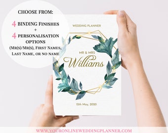 Personalised wedding planning book | greenery & gold wedding planner notebook | LGBT couple bride groom wedding gift | A5 organizer