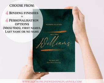 Emerald & Gold Wedding Planner Book, Personalised wedding planning book, wedding planner notebook, LGBT Wedding Planner