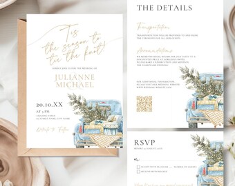 Paquete de plantillas de invitación de boda navideña, paquete de invitación de boda de invierno, invitación de boda editable e imprimible, paquete de invitaciones