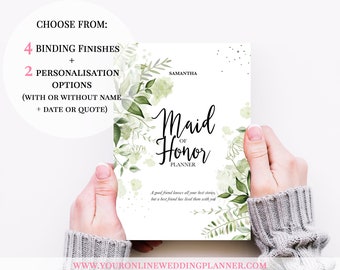 Maid of Honour Notebook, greenery, gold, rustic, personalised, eucalyptus Maid of honor planner book, maid of honour proposal gift, greenery