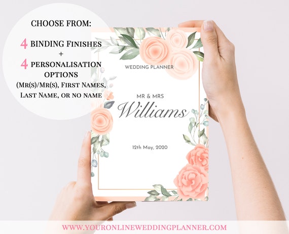 Wedding Planning Book Personalised, Floral, Peach, Rustic, Wedding