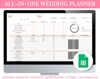 Hochzeitscheckliste, Hochzeitsplaner Google Sheets, Hochzeitsbudget Tabelle, Hochzeitsto Do, Timeline, Hochzeitsvorlage