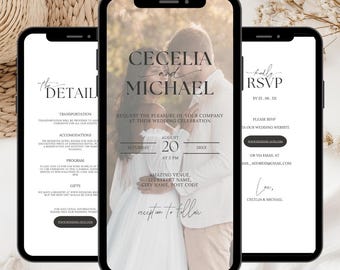 Invitación de boda moderna con foto, invitación electrónica con RSVP (descarga digital)