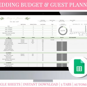 Wedding Budget Planner, Wedding Budget Tracker Template, Guest List Tracker, Excel, Wedding Spreadsheet, Organizer, Editable, Green image 1