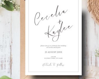 Minimal Calligraphy Wedding Invitation, Editable elegant Wedding Invitation, Editable Wedding Template Printable, Printable Wedding Invite