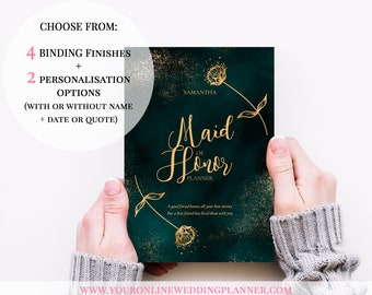 Maid of Honour Notebook, Maid of honor planner book, maid of honour proposal gift, maid of honor proposal, wedding planner, green, gold,
