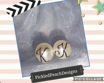 Faux pearl  initial earrings