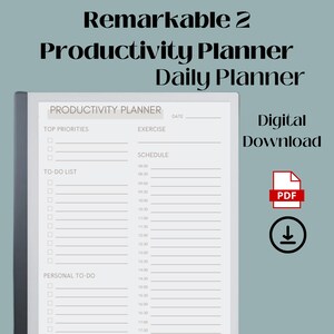 Remarkable Productivity Planner, Undated, Remarkable Digital Planner, Remarkable Daily Planner, Remarkable 2, 2022 Planner, Digital Download