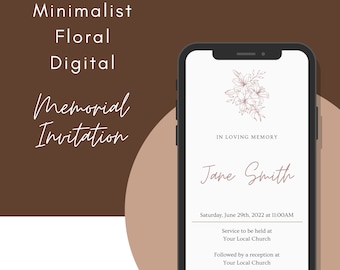 Minimal Floral Funeral Invitation - EDITABLE - Digital Funeral Invite | Phone Memorial Announcement | Funeral Evite