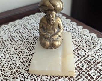 Soporte para bolígrafos con pisapapeles de mármol con forma de hombre árabe vintage