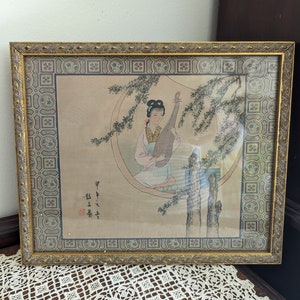 Vintage Japanese Silk Painting Beautiful Colors Romantic Home Decor