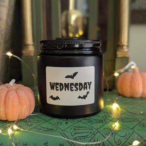 Wednesday Soy Candle, Bats, Fall Candle, Halloween Candle, Addams Family, Spooky Candle, 100% Soy Wax Clean Fragrance Hand-Poured 4 oz.
