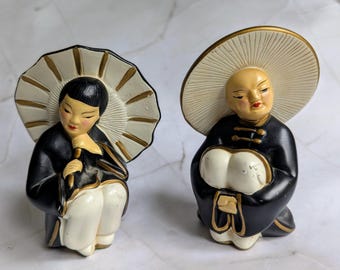 Vintage Oriental/Asian Chalkware Decor Set of Two Post War 40’s-50’s Mid Century