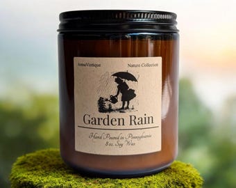 Garden Rain All Natural Soy Wax Hand poured Candle, Petrichor Scent, 8 oz, Gardener Gift, Spring Gift, Gift for Her, Birthday Gift, Rain