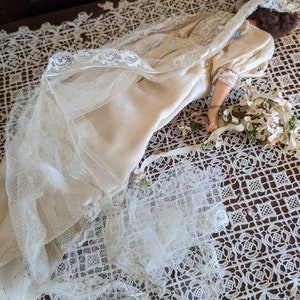 Antique German bridal doll with lace dress image 5