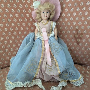 Lovely Vintage 1950s Doll with Blue Dress and Bonnet