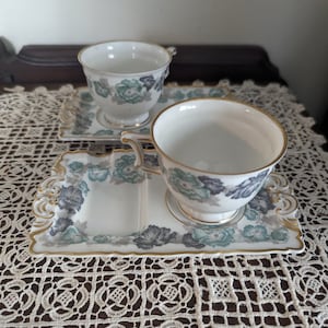 Haviland Limoges Beauvais France Set Of two tiny tea cups with plates/spoon rests lovely floral pattern Shabby Chic