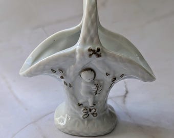 Vintage cherub Small Basket Vase Home Decor Shabby Chic Cottage Decor