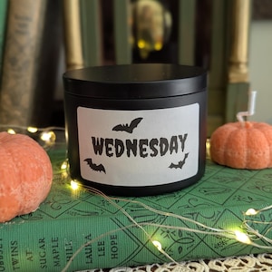 Wednesday Soy Candle, Bats, Fall Candle, Halloween Candle, Addams Family, Spooky Candle, 100% Soy Wax Clean Fragrance Hand-Poured 8 oz.