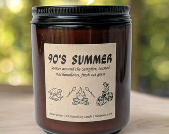 90's Summer Soy Candle, All Natural Hand Poured, 90s Gift, Gift for Her, Cozy Candle, Birthday Gift, Summer Candle