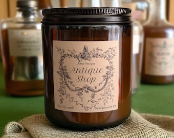 Antique Shop Scented Soy Candle, Old Books, Teakwood, Vintage Lover Gift, Cottagecore Decor, Cozy Candle