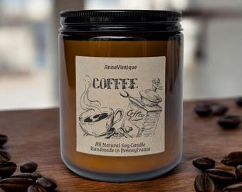 Kaffee Vintage inspirierte Hand gegossen alle natürliche Sojawachs Kerze, Vintage Kaffee Kerze, gemütliche Kerze, Geschenk für Sie, Geburtstagsgeschenk